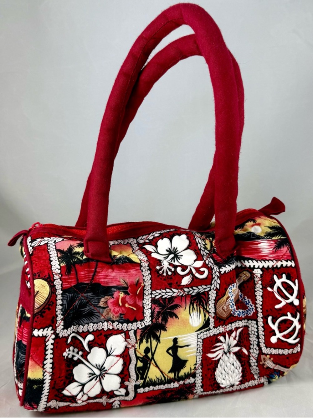 Hawaiian Red Quilted Beach Travel Tote Purse Accessories Makeup Bag